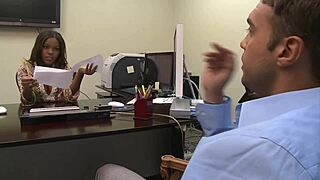 Black hairless shaved chick Candice Nicole in heels sucks and fucks white cock with toys