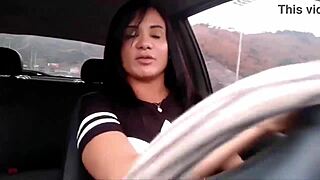 Being an app driver in this traffic means a stop for flashing big cock to brunette milf