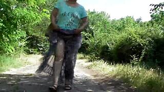 Can You Handle This Hairy Mature Flashing in Transparent Dress Outdoors?