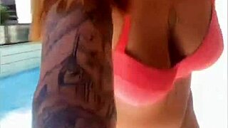 Redhead exhibitionist with swollen pussy flashing on live stream, big ass exposed