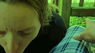 skinny milf wife smokes and gives blowjob, swallowing cum in mouth