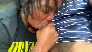 ebony woman gives public deepthroat outdoors