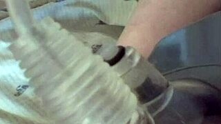 Lactating woman sucks and swallows milk during deepthroat session with big cock.