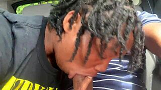 ebony woman gives public deepthroat outdoors