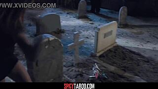 Wild foursome unfolds with hot babes at the eerie graveyard