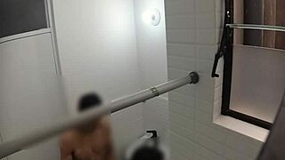 Hidden cam spies on cute teen in public bathroom.