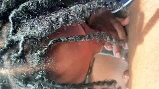 ebony woman gives public deepthroat outdoors