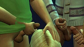 In Sims 4, the hot teen sucks cocks at the bar, blowing them one by one