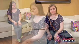 Petite Busty Lauren Sucks Cock Before Wild Group Bang and Jizz