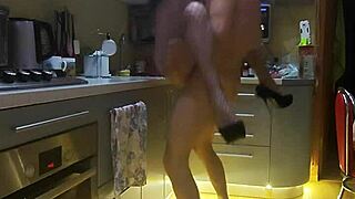 Hidden camera catches wife getting fucked hard in kitchen