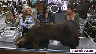 Couple Lesbians Pounded Hard by Pawn Keeper!!
