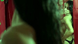 Two sexy brunettes explore the house at Christmas