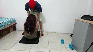 She strips while exercising her smooth pussy