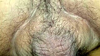 Wife's hairy pussy gets creamy during intense fucking session.