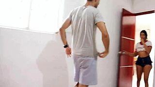 New Colombian roommate gifts Tantaly toy to test real vagina feel.