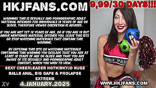 Yo, sexy cheerleader hotkinkyjo takes huge balls for extreme anal gape