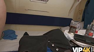 young redhead teen anal on train for stranger's attention, pov riding shaved pussy 😏