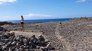 public teen gives risky blowjob to boyfriend on camping trip