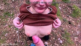 Real Russian couple caught giving unexpected blowjob in forest.