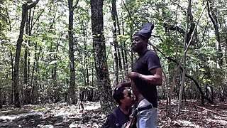 Black Couple Licks Ass In Forest