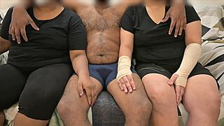 wife and friend give me a threesome handjob in the group setting