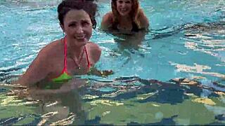 staycation with stepmom and her hot friend, kissing by the pool, wanna join us pt 1??