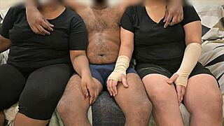 wife and friend give me a threesome handjob in the group setting