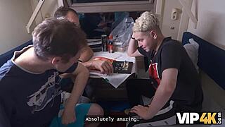 young redhead teen anal on train for stranger's attention, pov riding shaved pussy 😏