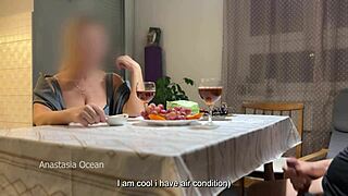 husband jerks hidden near stepmom under table