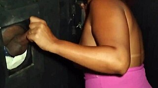 Married woman visits glory hole and receives cumshot on face.