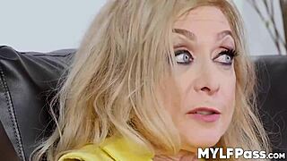 Rich milf Nina Hartley feels deep emotions during hard fucking and wet ball licking.