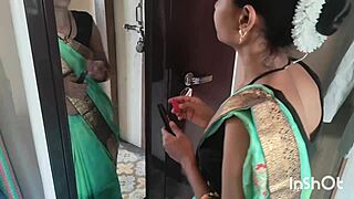 my village bhabhi shivani shines in a green saree, pure tradition