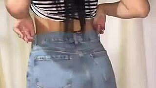 Latina strips and rips clothes at stepmom's house solo