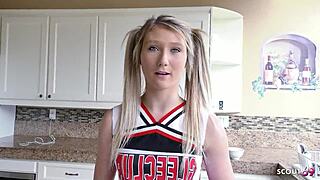 Petite cheerleader step-daughter chats after first fuck with older guy