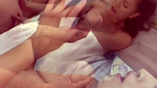 hot brunette says masturbate with vibrator in fucking threesome. asian japanese babe with hairy pussy and dildo.