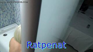 in the shower trailer with blonde teen bathing