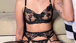 Babe In Lingerie Gives Vertical Blowjob