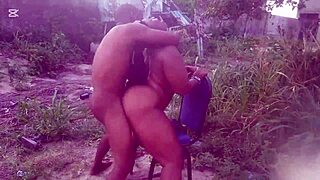 In the great outdoors, a heavyweight couple engages in an epic bush fuck, part two