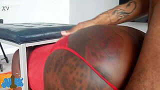 Oops, accident led to ebony babe getting stuck and fucked by big black cock, tattooed and sexy.