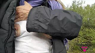 Kinky mother flashes pierced nipples on street