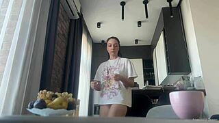 SEXY FIT BRUNETTE DOES HOUSEWORK WITHOUT PANTIES