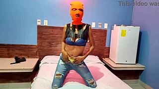 My Brunette Stepsister Wants Halloween Celebration in Hotel Bed, Masks and Shakes Body Sexy, Gets Naked!