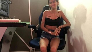 Skinny Goddess Spits and Kisses in First-Time College Fun.