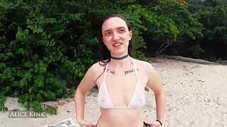 Alice Kink Strips Micro Bikini Publicly