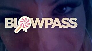 Busty stepmom catches me jerking off and sucks my cock deepthroat handjob footjob.