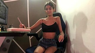 Skinny Goddess Spits and Kisses in First-Time College Fun.