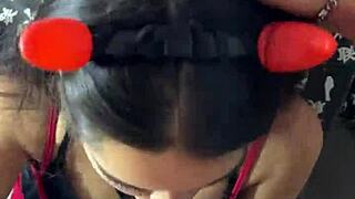 My submissive Debora Prado masturbates my big cock before a greedy blowjob.