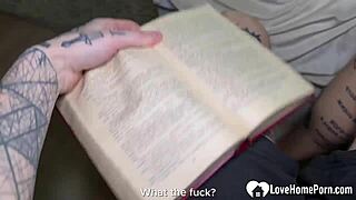 Getting a hot blow before pounding brunette in doggy style