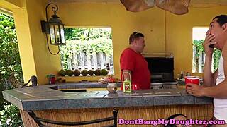 Petite Teen Anally Rides Senior's Cock Outdoors