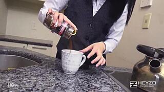 New employee Yui Watanabe relieves stress with raw creampie action in office.